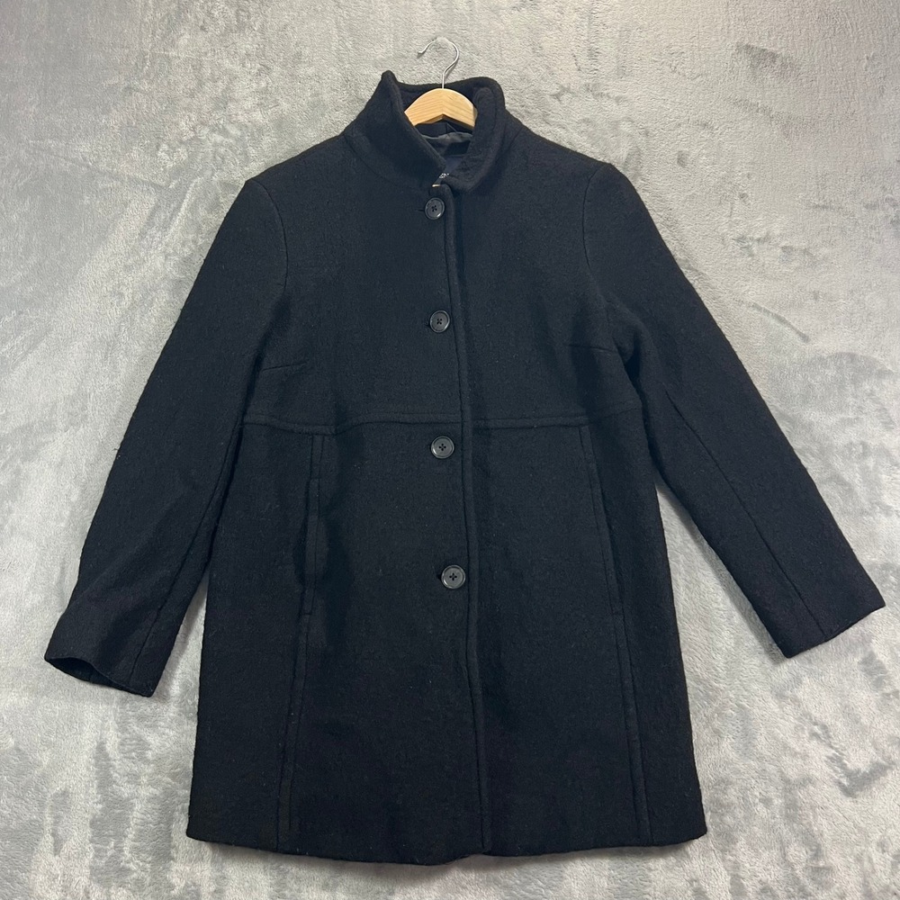 Lands' End Wool Blend Walking Coat Women Small Black Tailored Lined Winter Warm